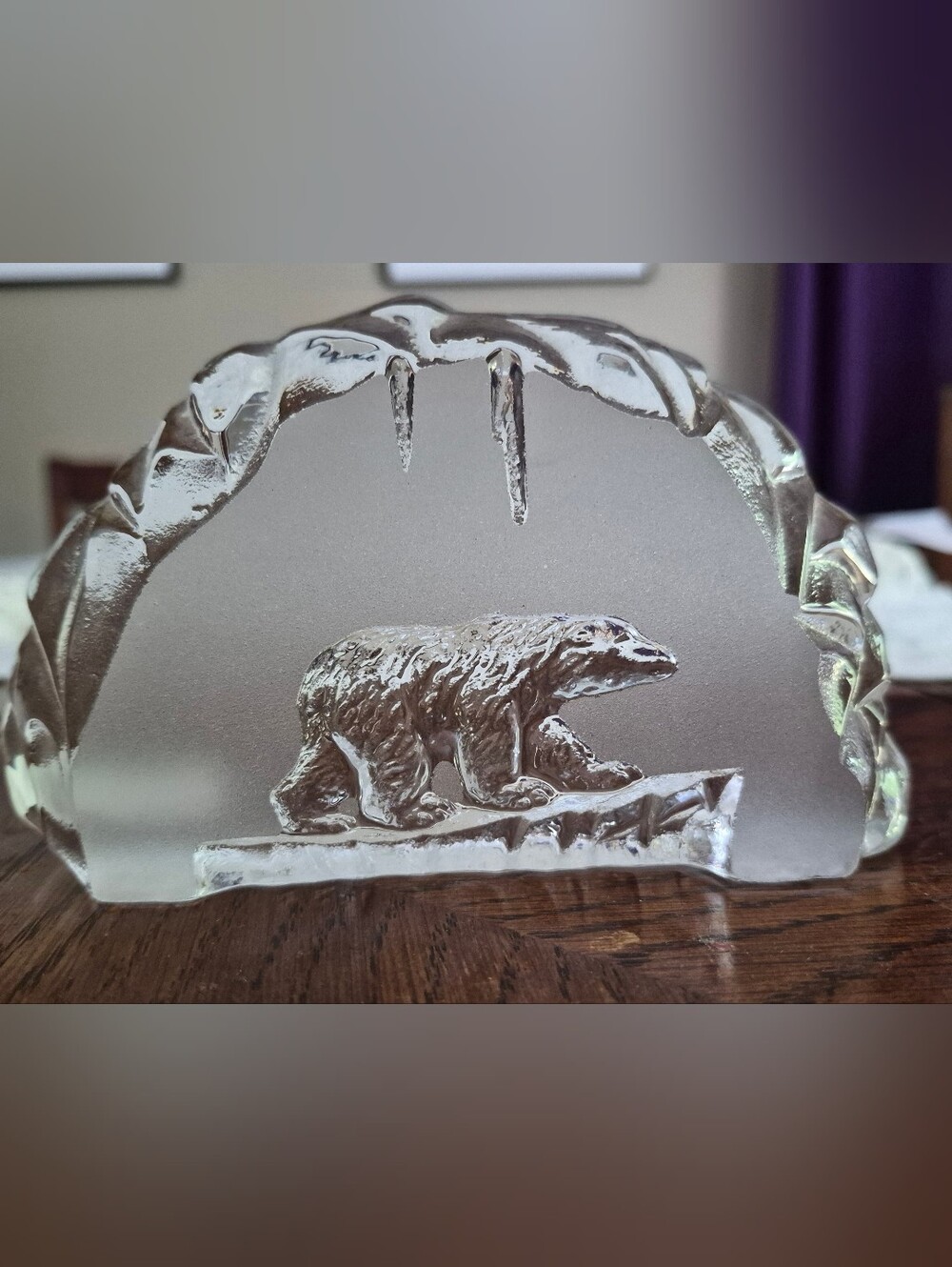Vintage Frosted Glass Polar Bear Sculpture From Norway